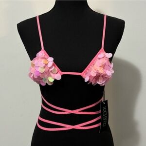 NWT Club Exx Ride The Dreamwave Pink Sequin Bra Top